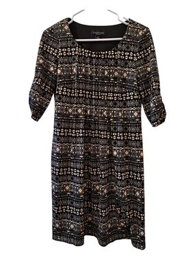 Perceptions Black and Tan Geometric Long-Sleeve Dress size S